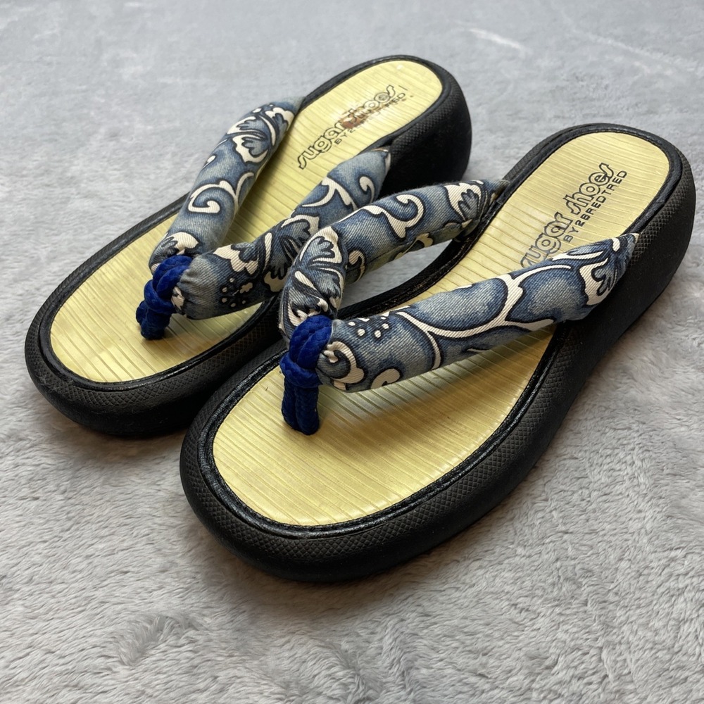 Vintage Y2K 90s Sugar Shoes Womens‎ Flip Flop Sandals Size 8.5 Platform Bamboo